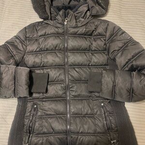 Nautica Black Water-Resistant Detachable Hood puffer jacket .